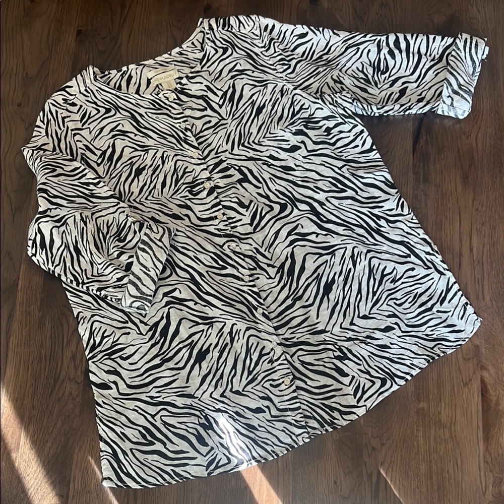 Cynthia Rowley 100% Linen Women’s Zebra Print Blouse 1X